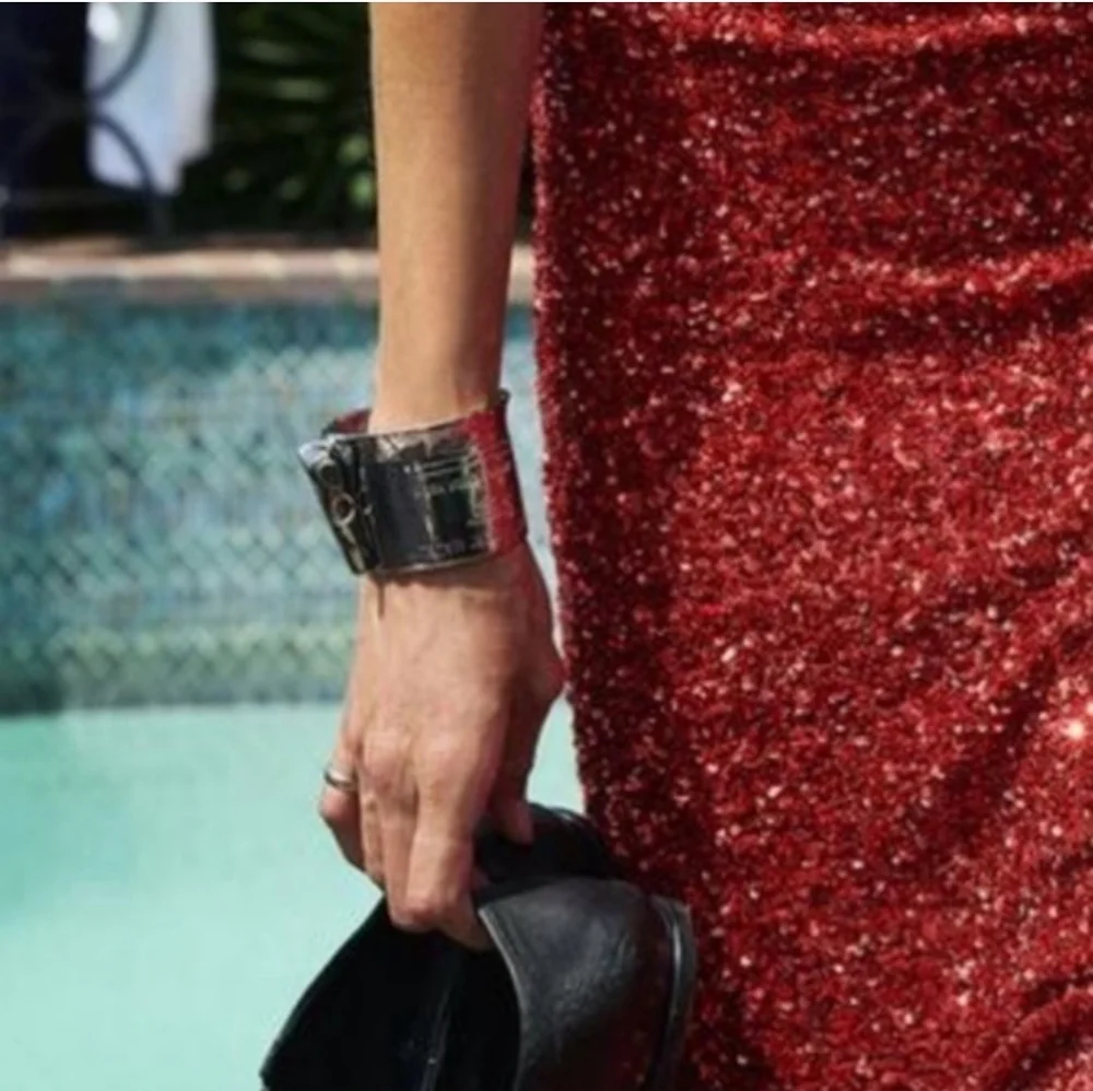 Zara silver tone plaque cuff bracelet with text